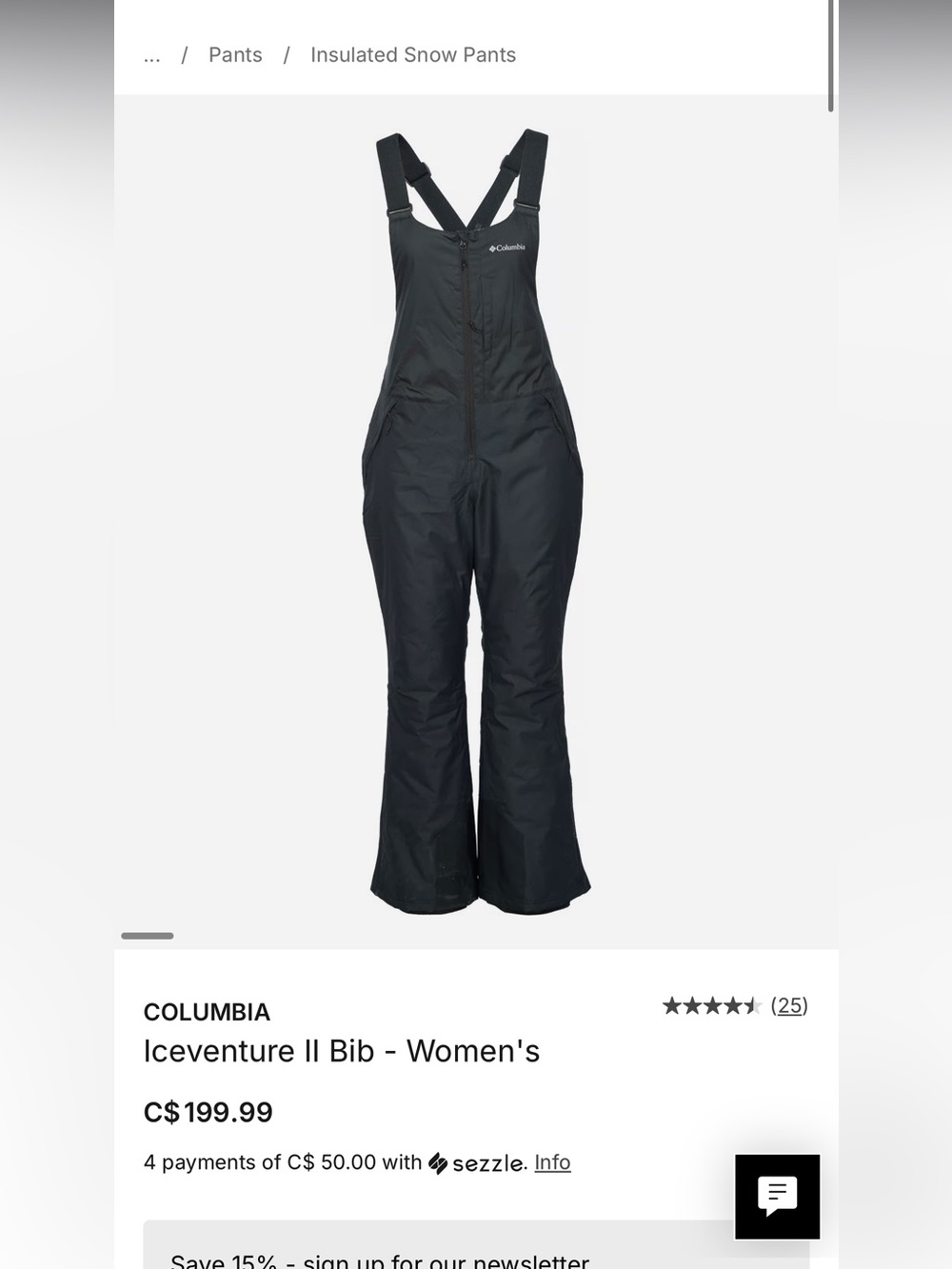 Columbia Women’s Black Insulated Bib snow pant